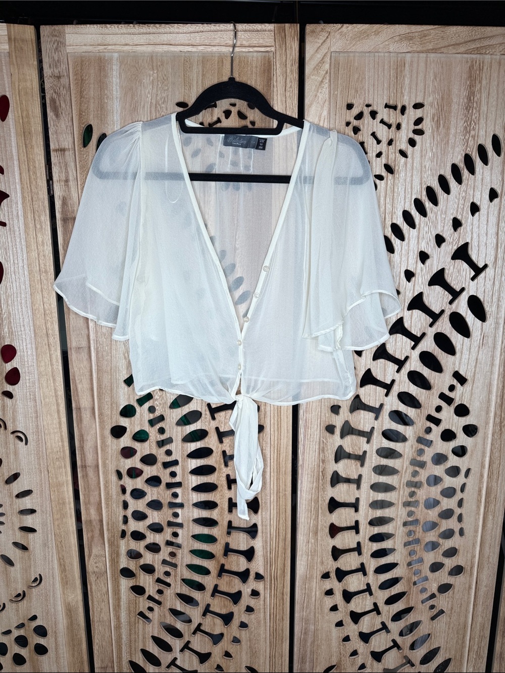 Costa Blanca Sheer Ivory Tie-Front Blouse